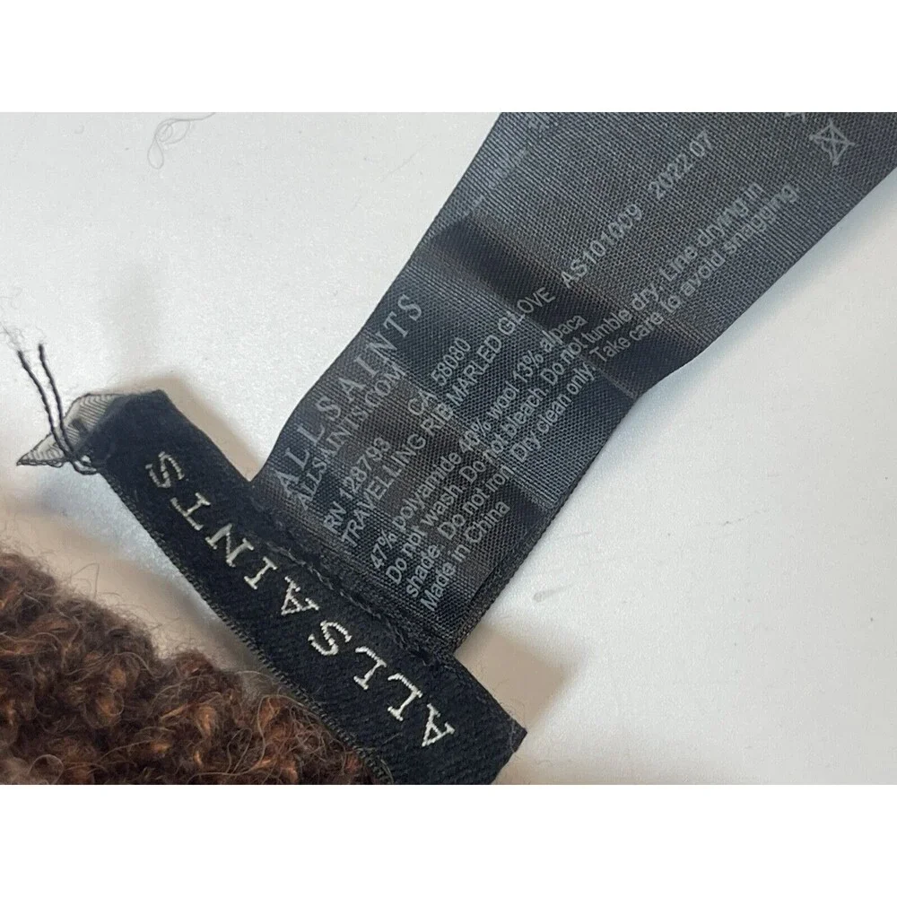 Allsaints Cardigan Cuff Gloves In 2 Tone Brown New